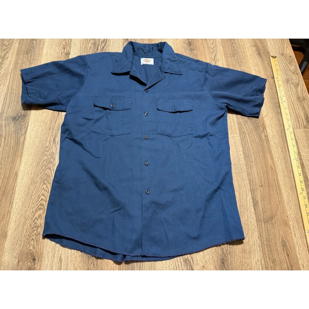 Dickies Work Shirt Mens Size Large Blue Button Up Short Sleeve Made in USA